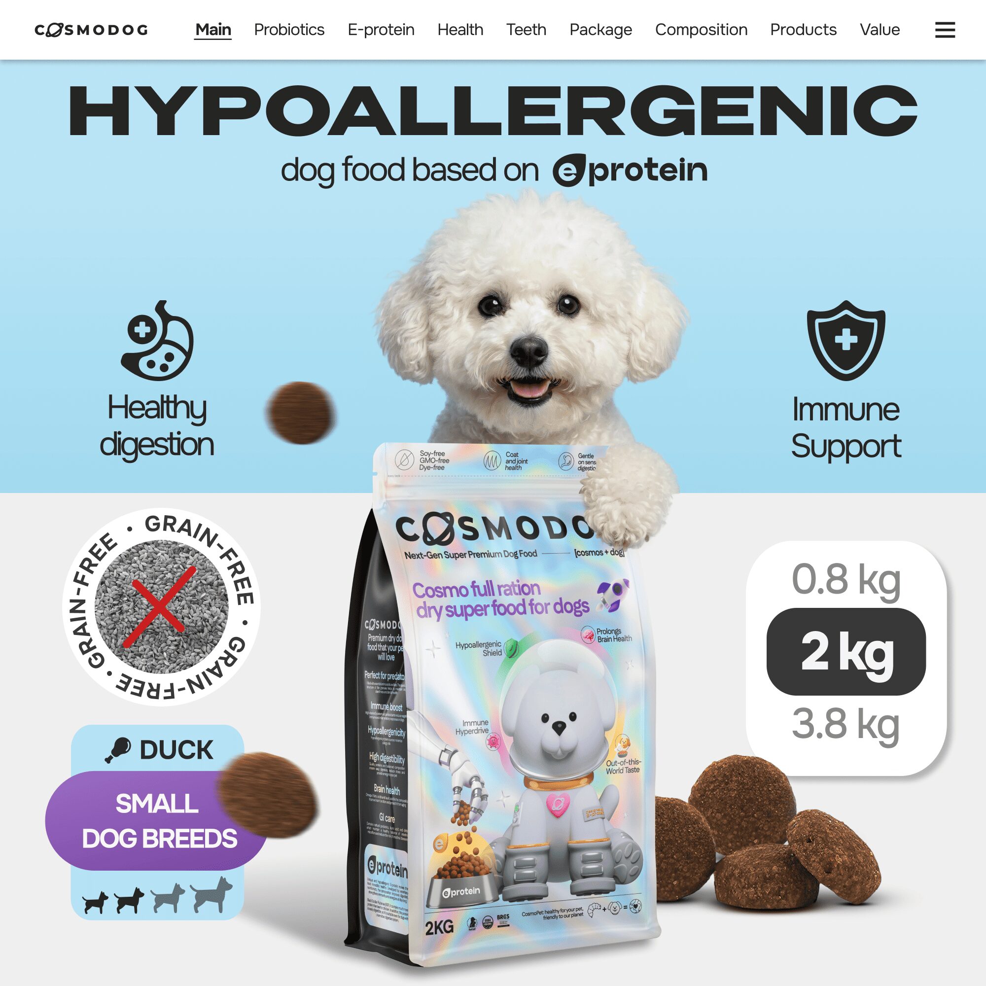 Cosmodog Dry Food Duck Grain Free Small breed 2 KG