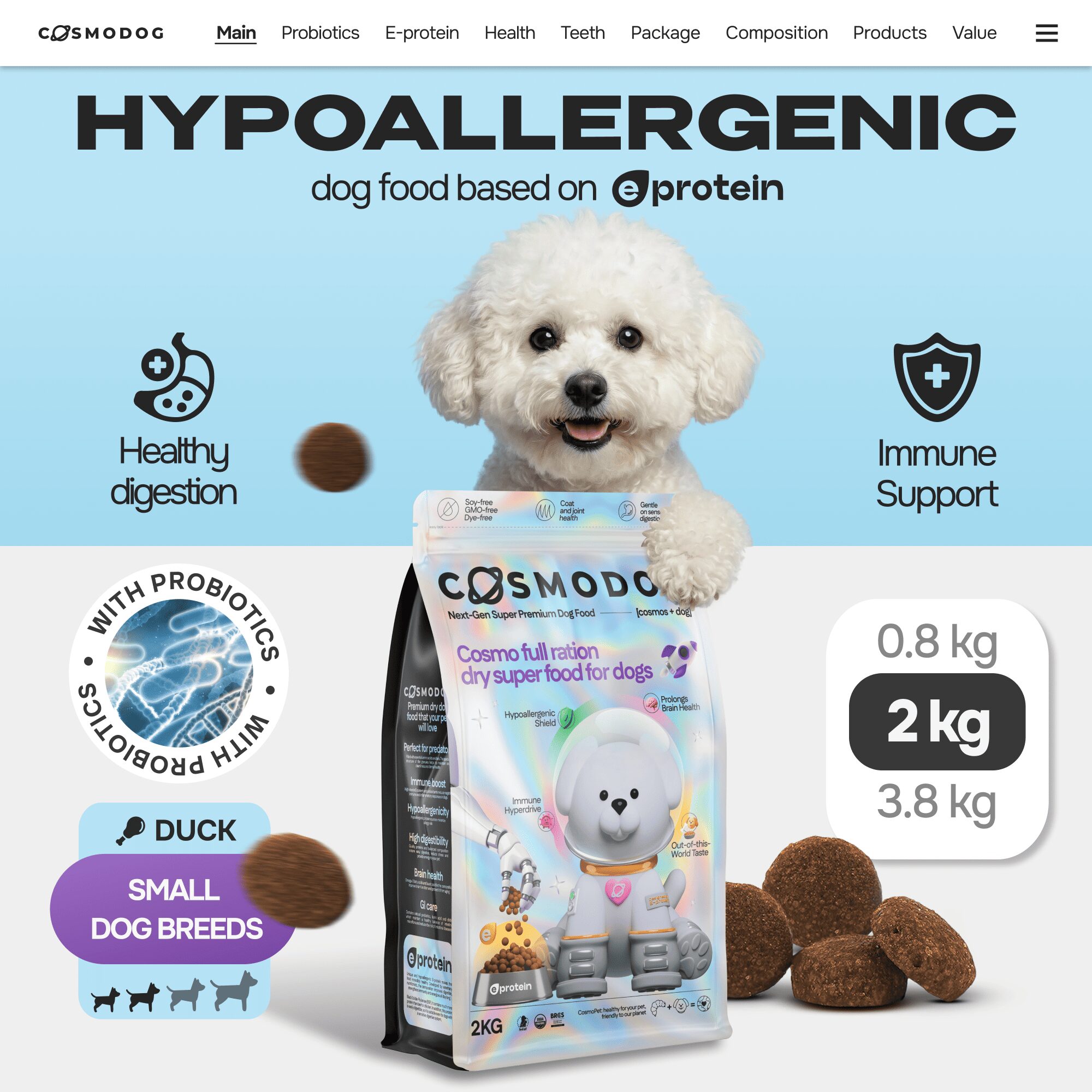 Cosmodog Dry Food Duck Probiotics Small breed 2 KG