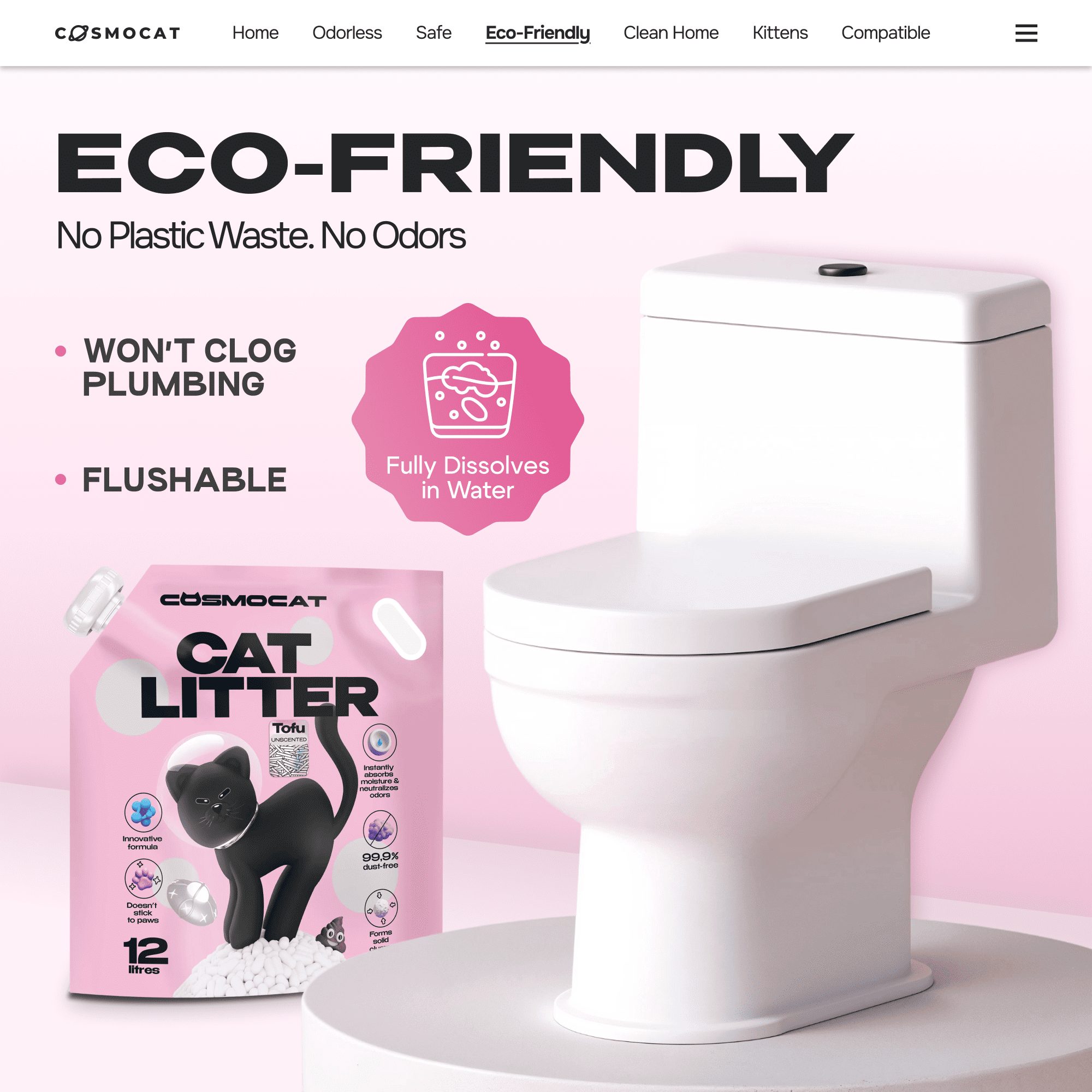 Cosmocat Cat Litter Unscented, 12 L